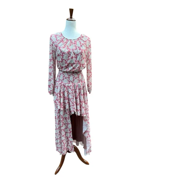 Mia Joy Joyfolie Pink Floral High-Low Dress M Romantic Boho Cottagecore - Picture 13 of 14